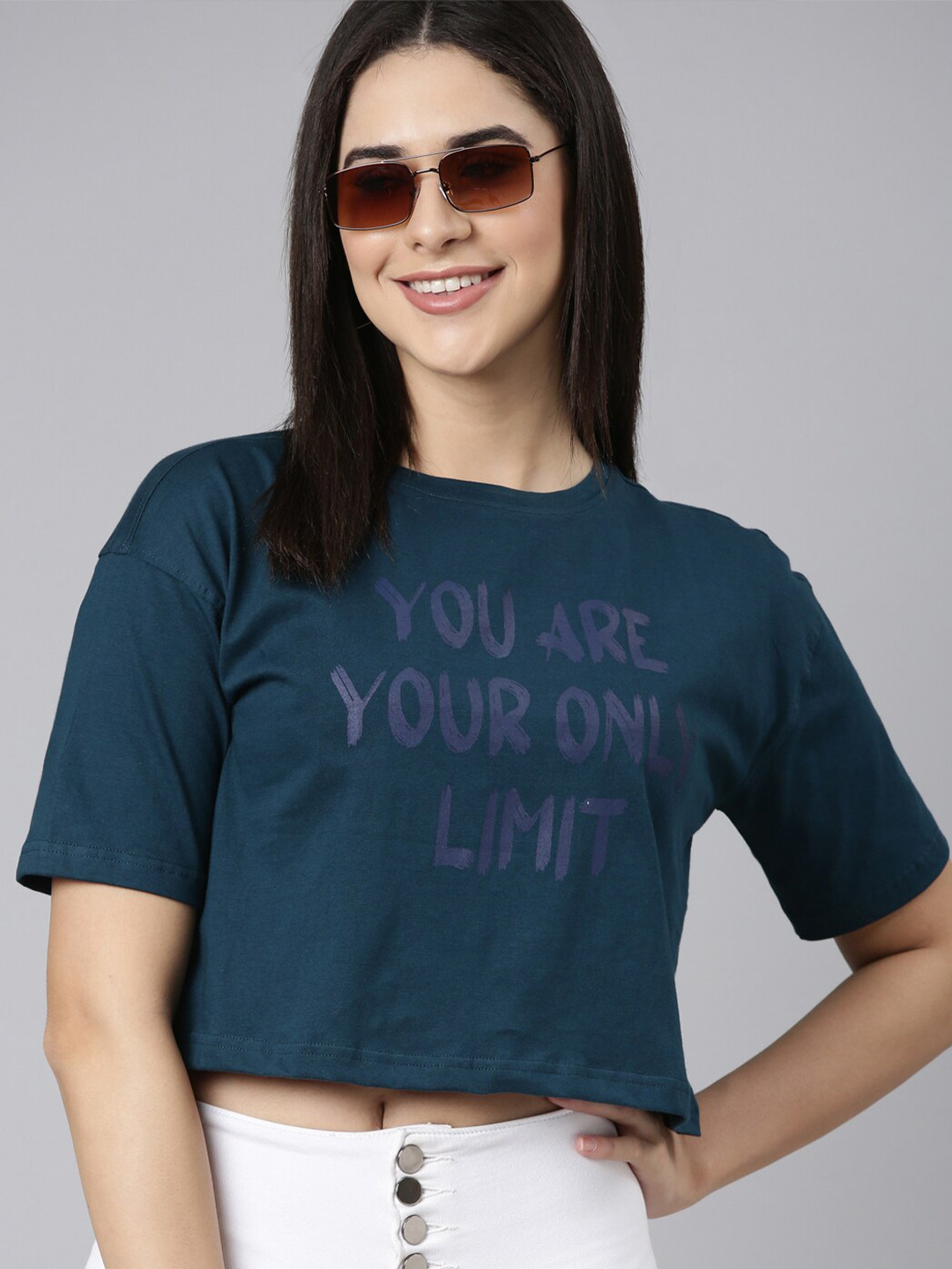 Kryptic Typography Printed Oversized Drop-Shoulder Sleeves Cropped Pure Cotton T-shirt