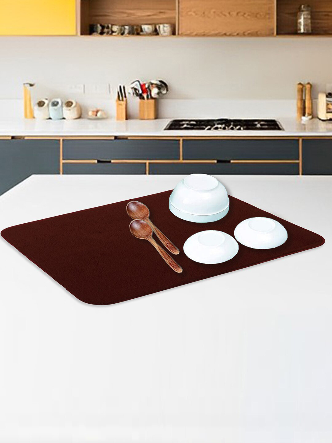 Kuber Industries Brown Reversible Absorbent Dish Drying Mat