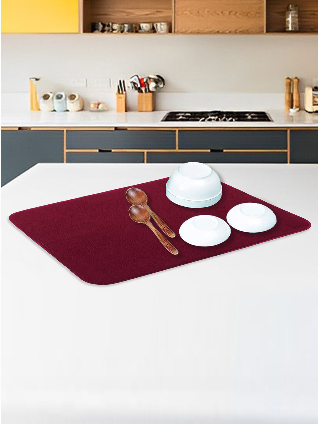 Kuber Industries Maroon Reversible Dish Drying Mat