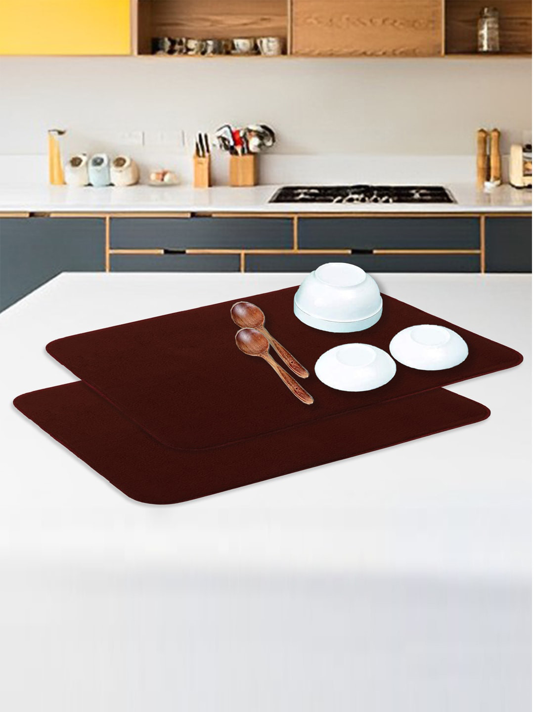 Kuber Industries Brown 2 Pieces Reversible Dish Drying Mats