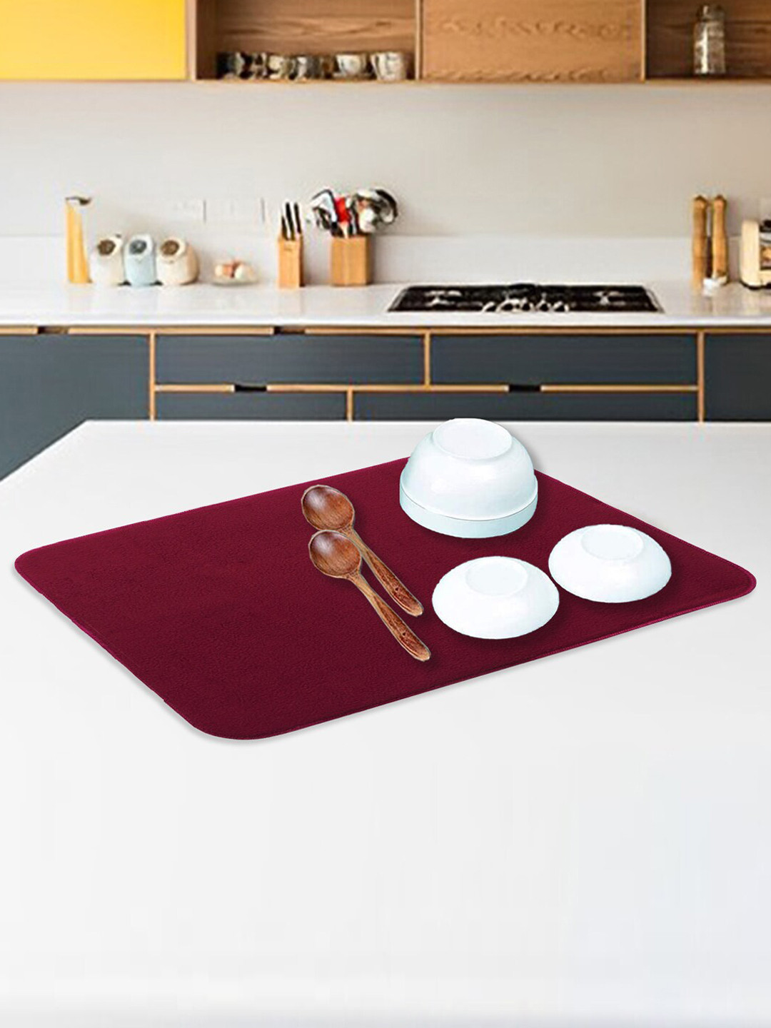 Kuber Industries Maroon Reversible Dish Drying Mat