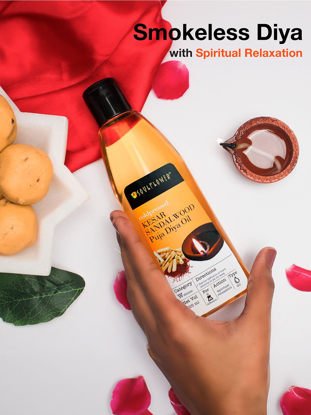 Soulflower Sandalwood Kesar Puja Diya Oil For Spiritual Relaxation - 225 ml