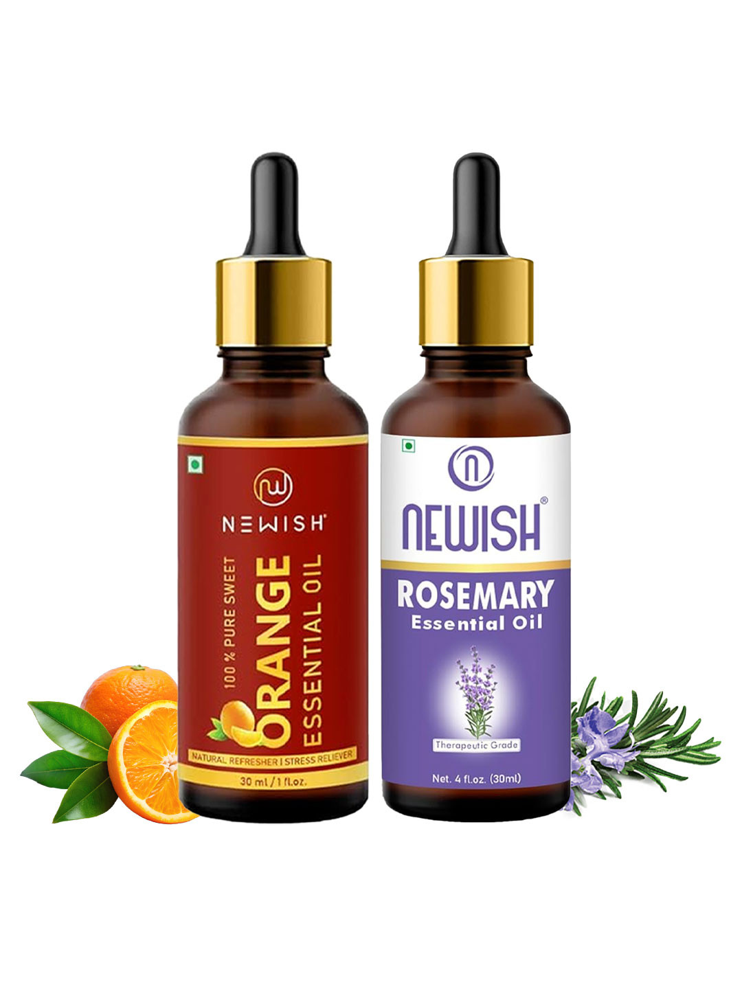NEWISH Rosemary Oil & Sweet Orange Oil - Pure & Natural Essential Oil 30ml Each