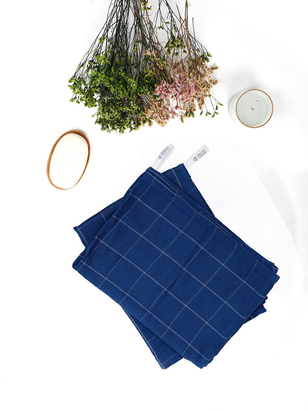 Doctor Towels French Blue Checked 380GSM Set of 2 Anti-Bacterial  Banana Hand Towels