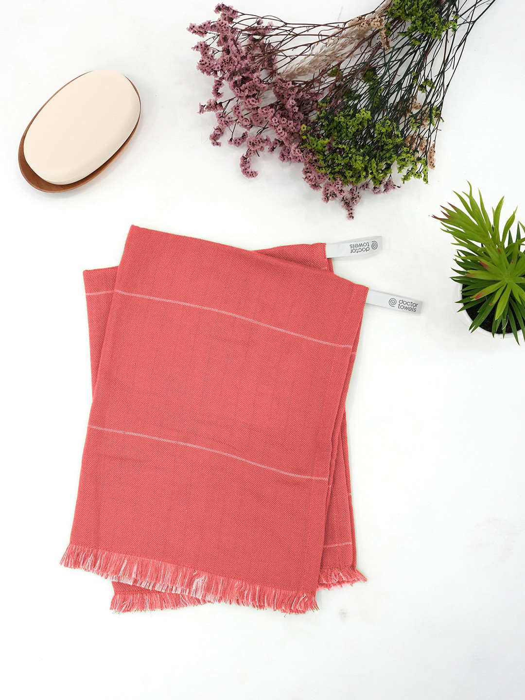 Doctor Towels Red Striped 350GSM Set of 2 Anti-Bacterial Aloevera Hand Towel