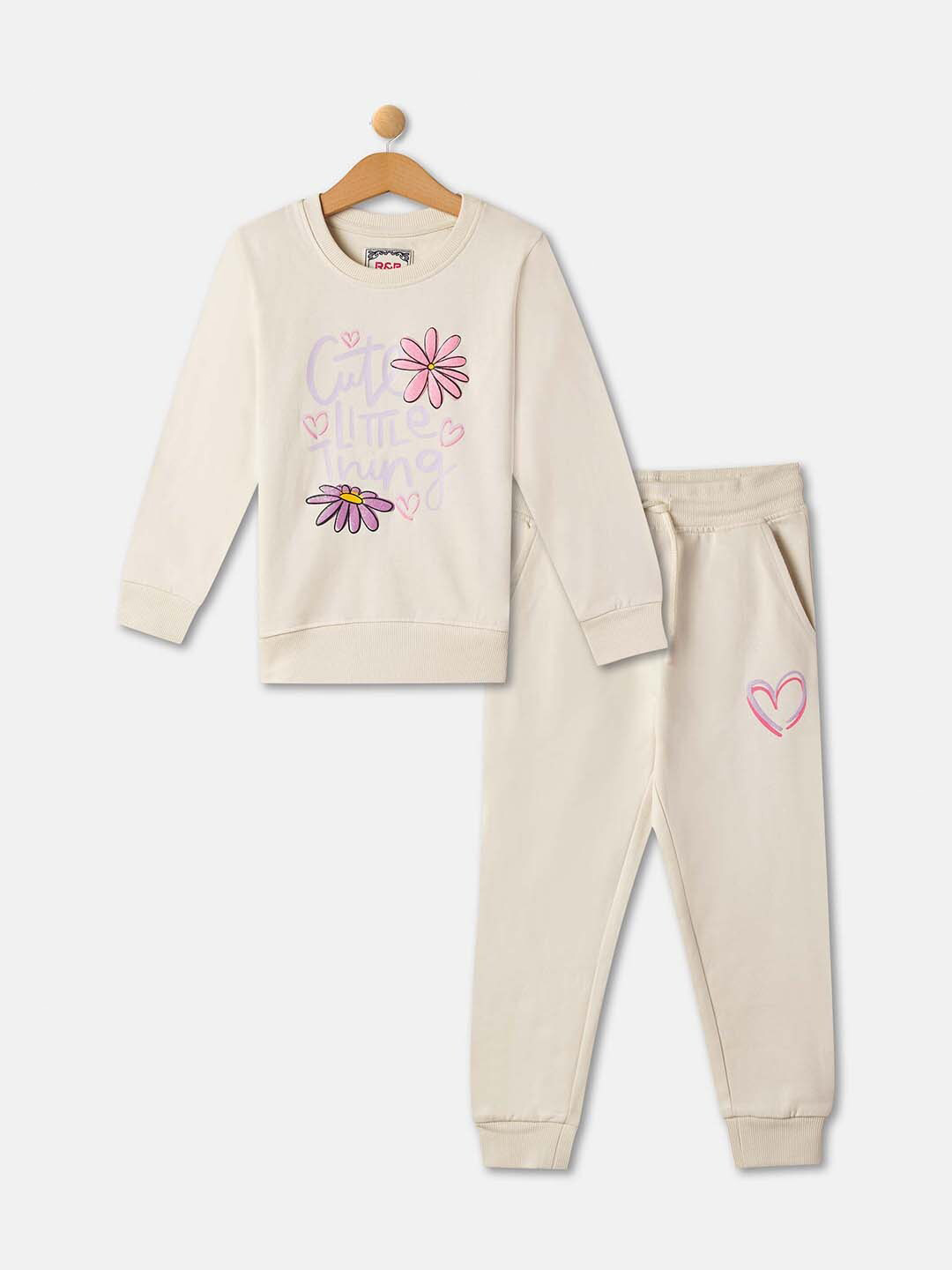 R&B Girls Typography Printed Pure Cotton Clothing Set