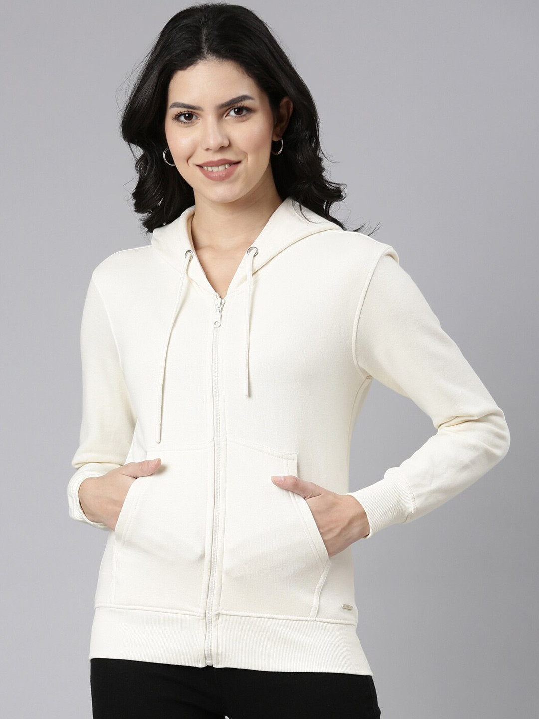 TWIN BIRDS Pure Cotton Hooded Front-Open Sweatshirt