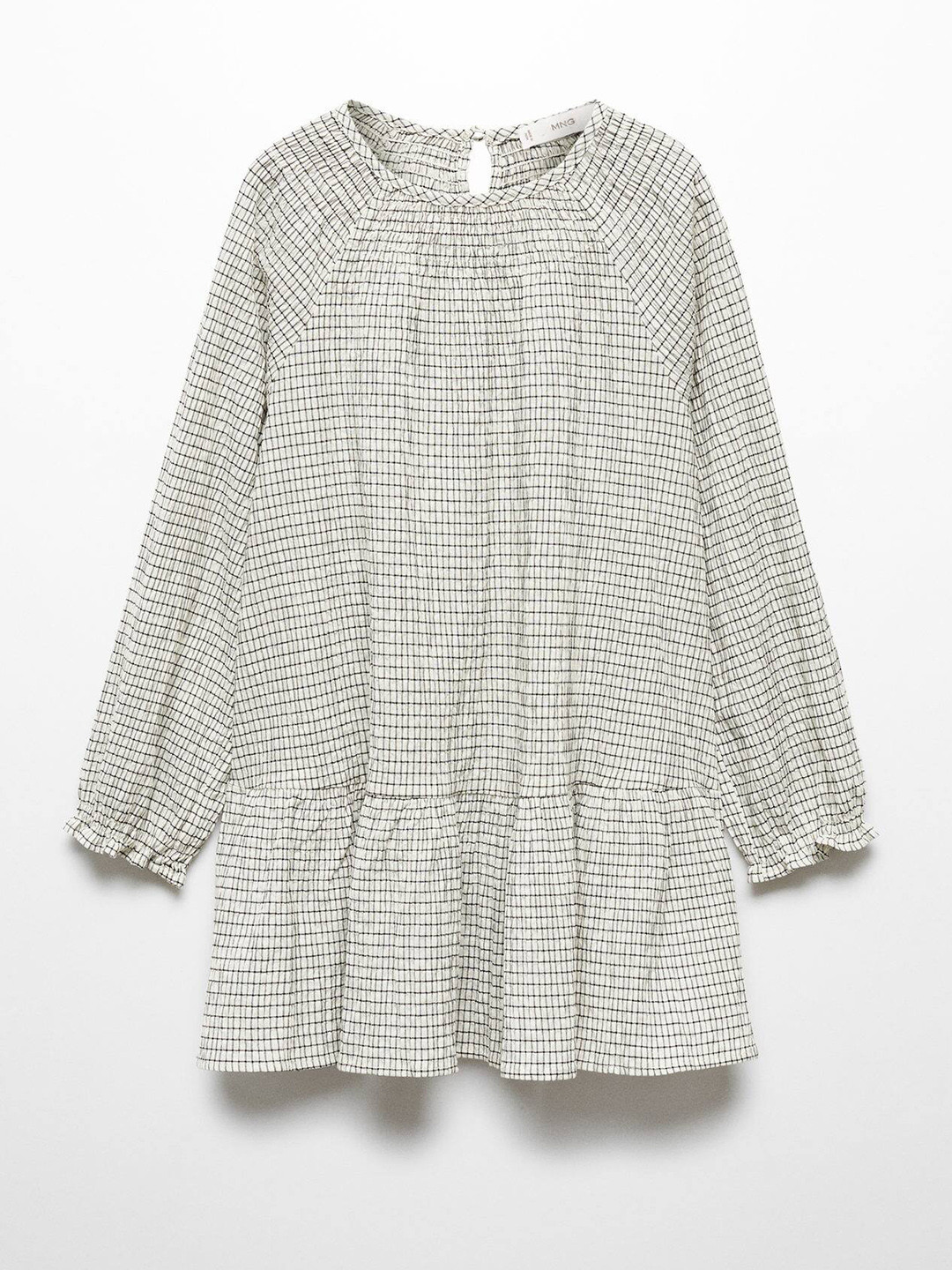 Mango Kids Girls Checked Smocked Puff Sleeve A-Line Dress
