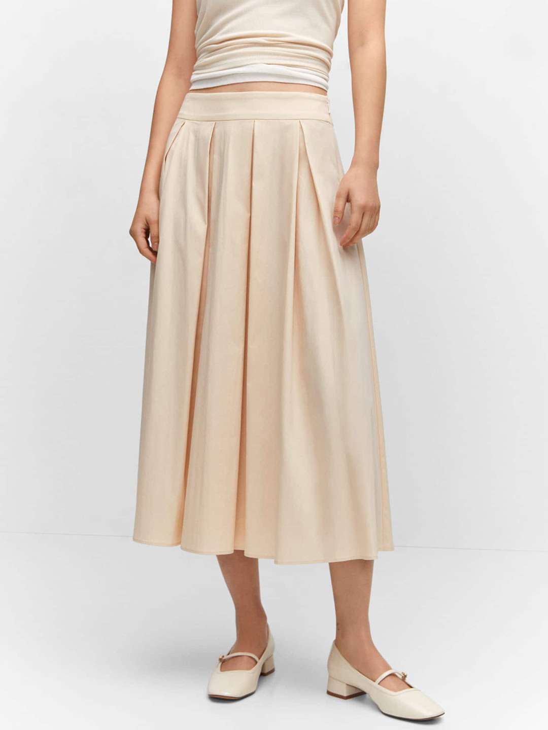MANGO Box Pleats Midi A-Line Skirt