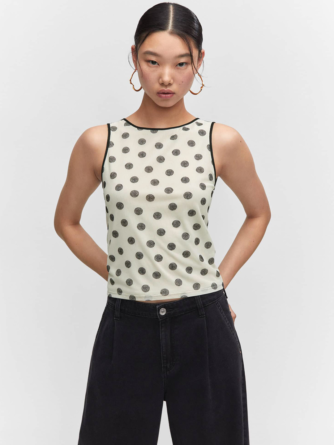MANGO Geometric Print Cut-Out Back Top
