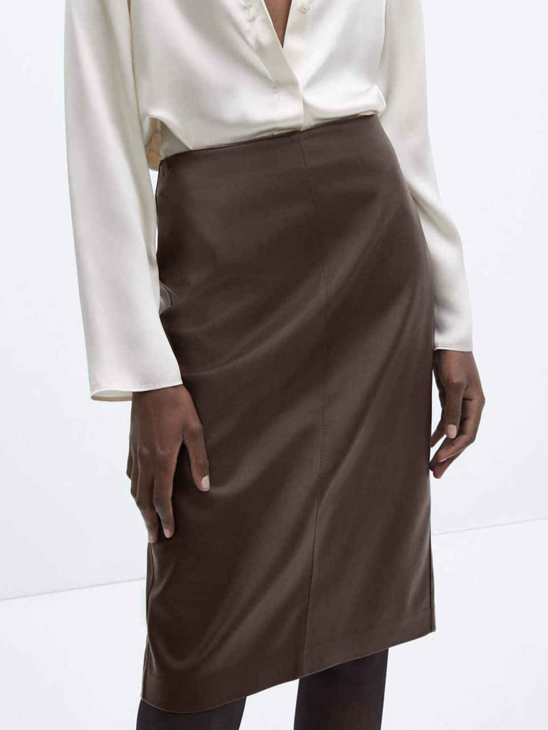MANGO PU Coated Leather Straight Skirt