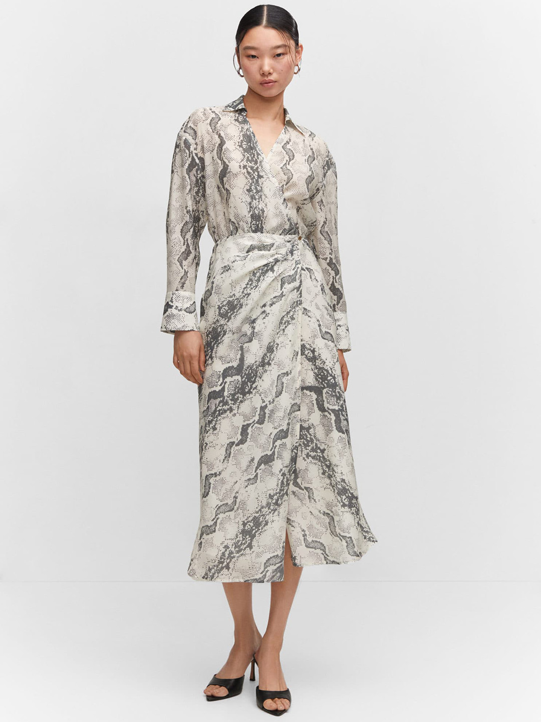 MANGO Snake Printed Shirt Midi Dress