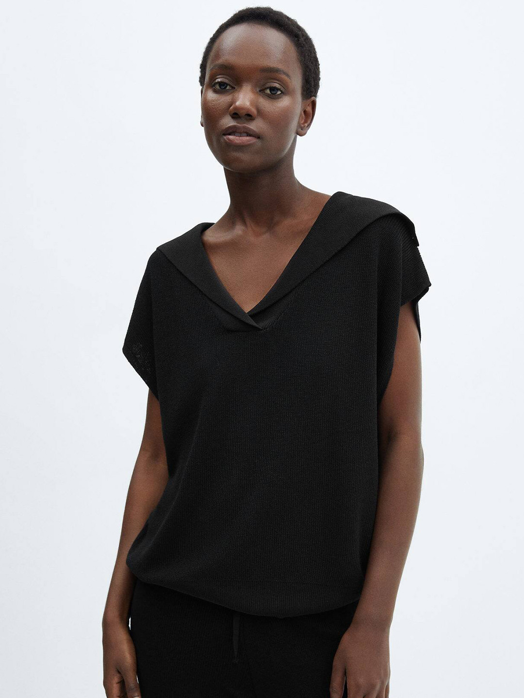 MANGO Fine Knit Oversized Polo Neck Extended Sleeves Pullover