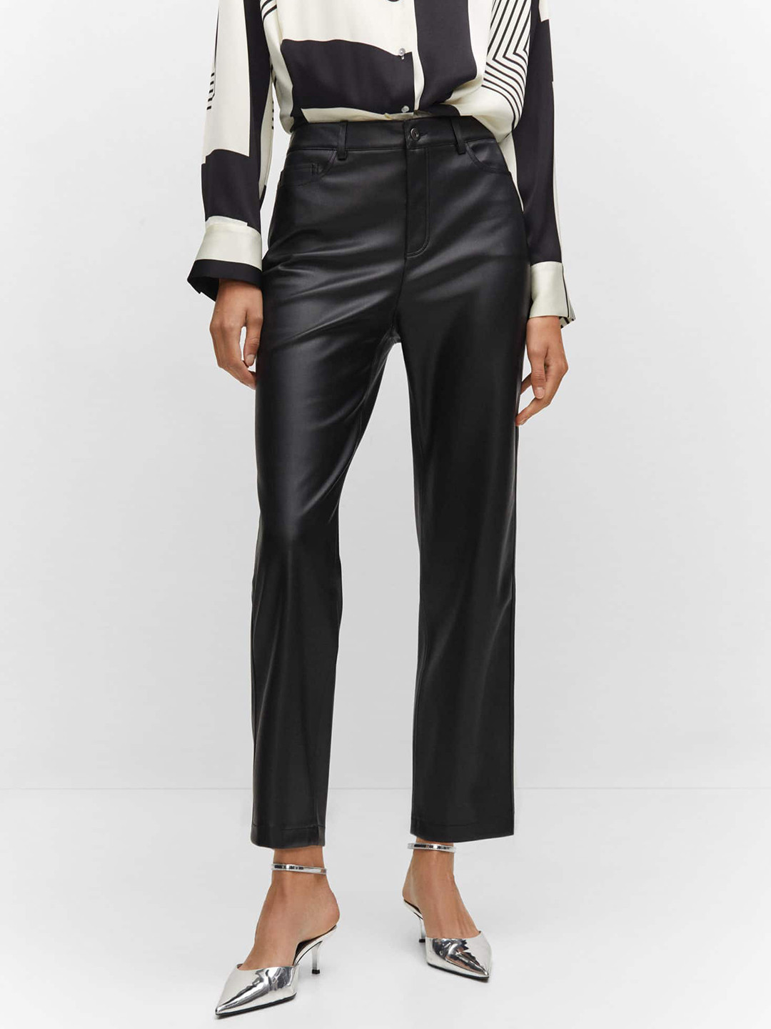 MANGO Women Faux Leather Trousers