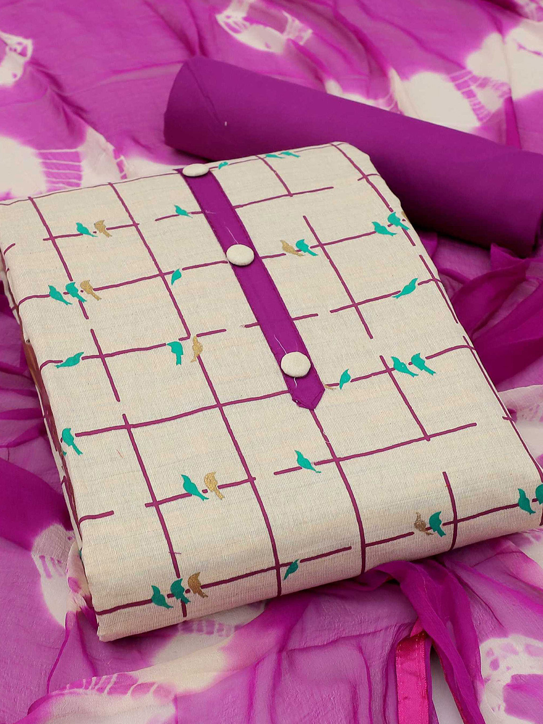 KALINI Checked Unstitched Dress Material