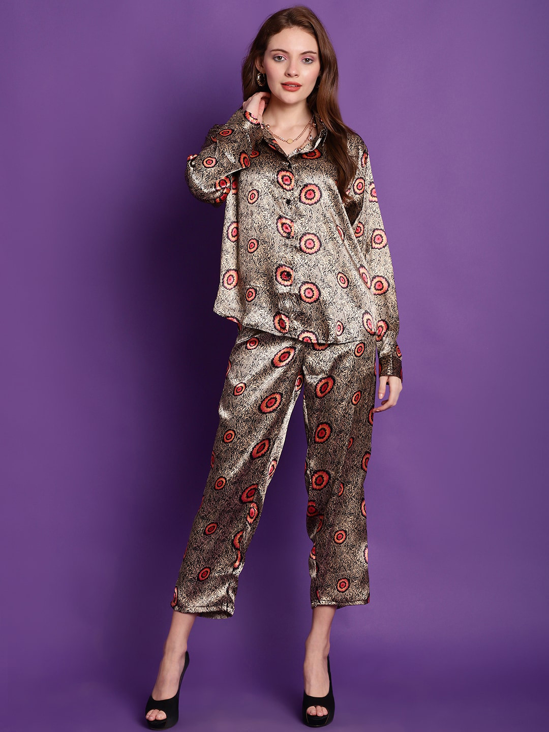 Tag 7 Printed Loose-Fit Satin Shirt & Trousers