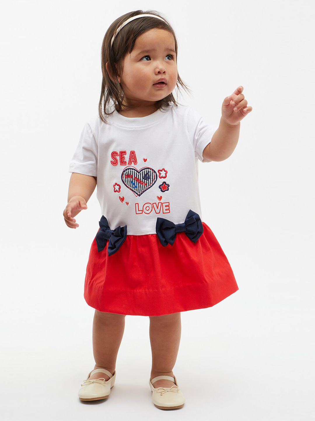 One Friday Infants Girls Graphic Printed Embroidered Cotton A-Line Dress