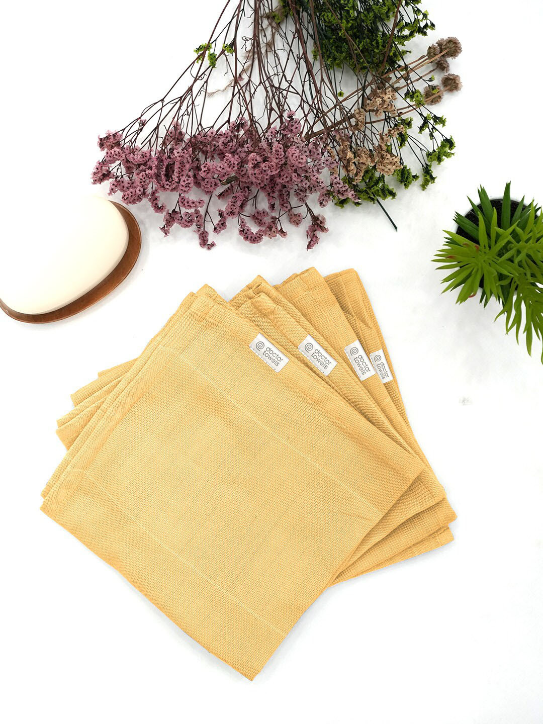 Doctor Towels Yellow Striped 350GSM Set of 4 Anti-Bacterial Aloevera Face Towel