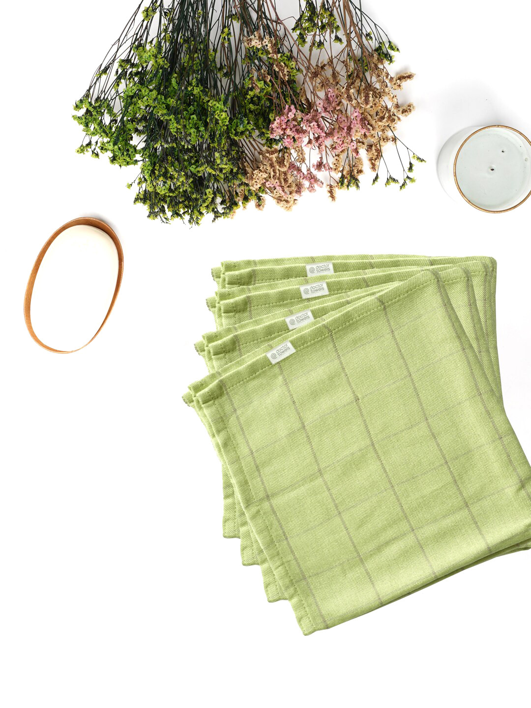 Doctor Towels Green Checked 380GSM Set of 4 Anti-Bacterial Banana Face Towel