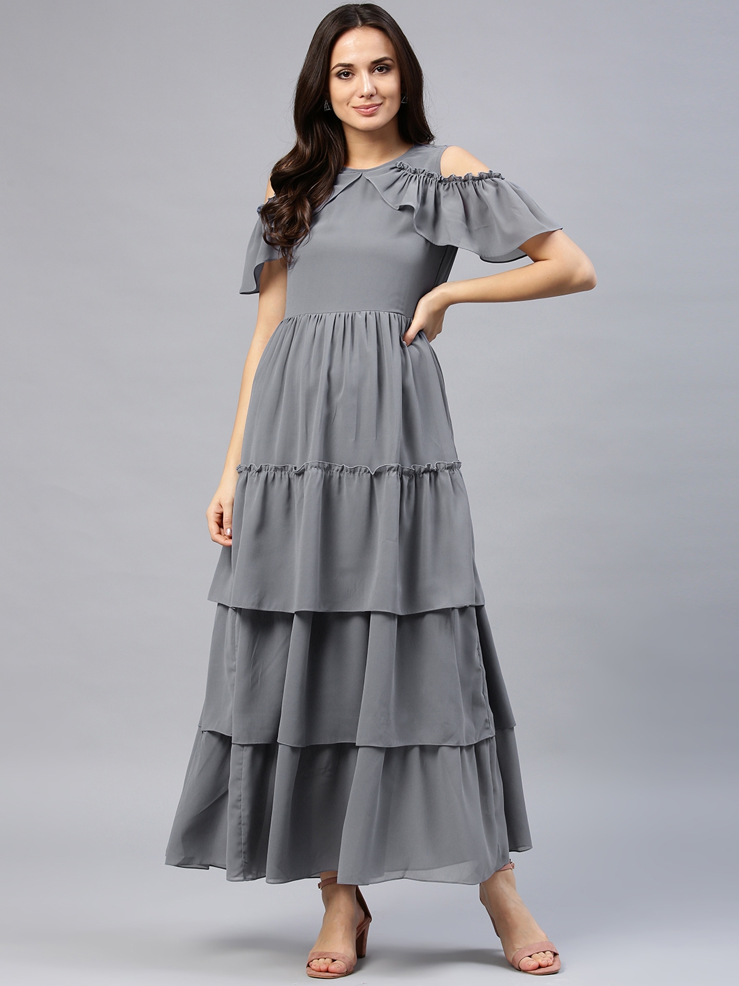 tiered maxi dress myntra