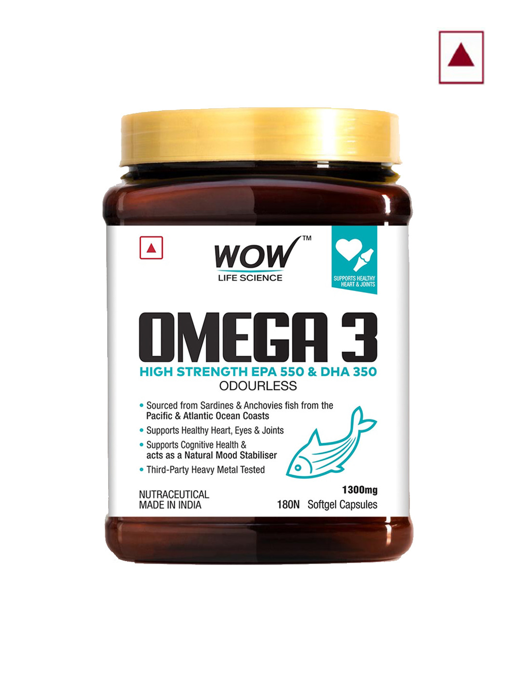 WOW Life Science Omega-3 Capsules With Fish Oil - 180 Softgel Capsules