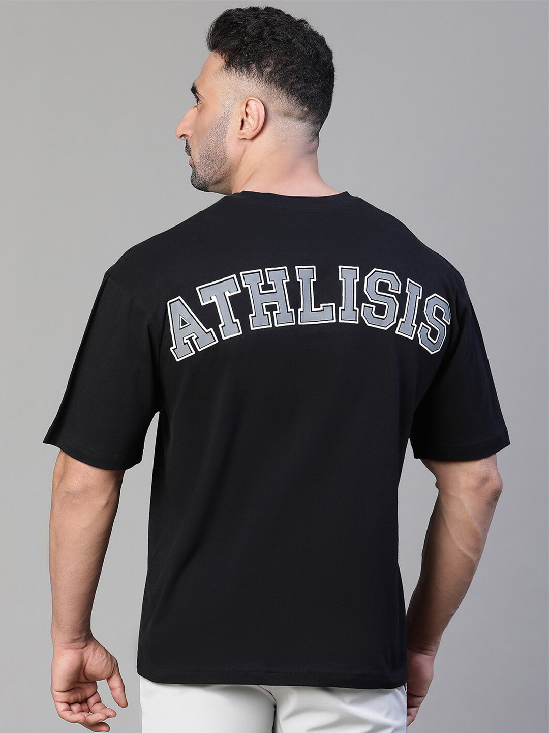 ATHLISIS Typography Printed Bio Finish Oversized Cotton T-shirt