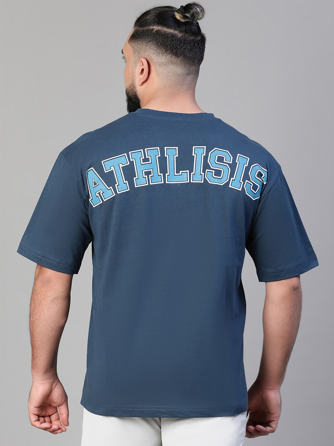 ATHLISIS Typography Printed Bio Finish Pure Cotton Oversized Sports T-shirt