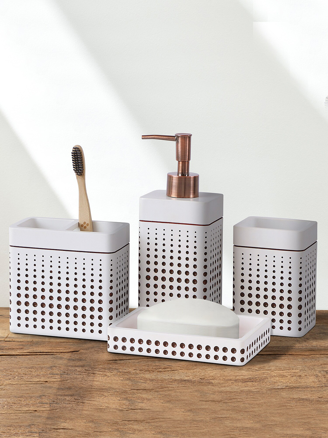 OBSESSIONS Beige & Brown 4 Pieces Bathroom Accessories Set