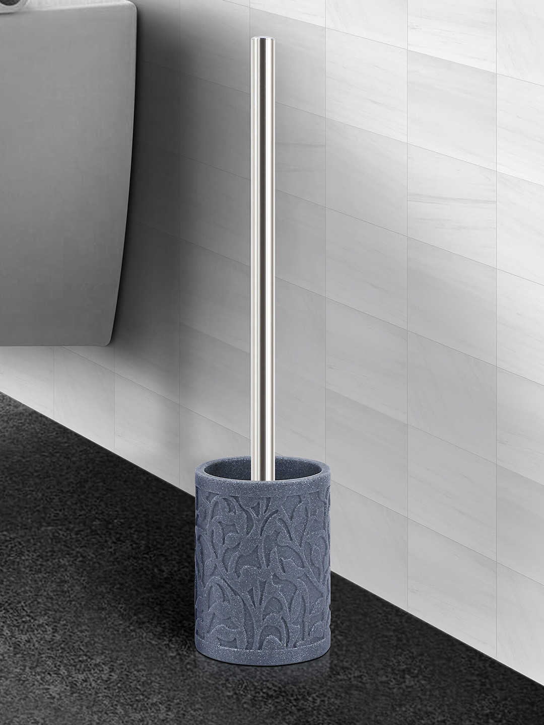 OBSESSIONS 2 Pcs Grey & White Textured Toilet Brush & Holder