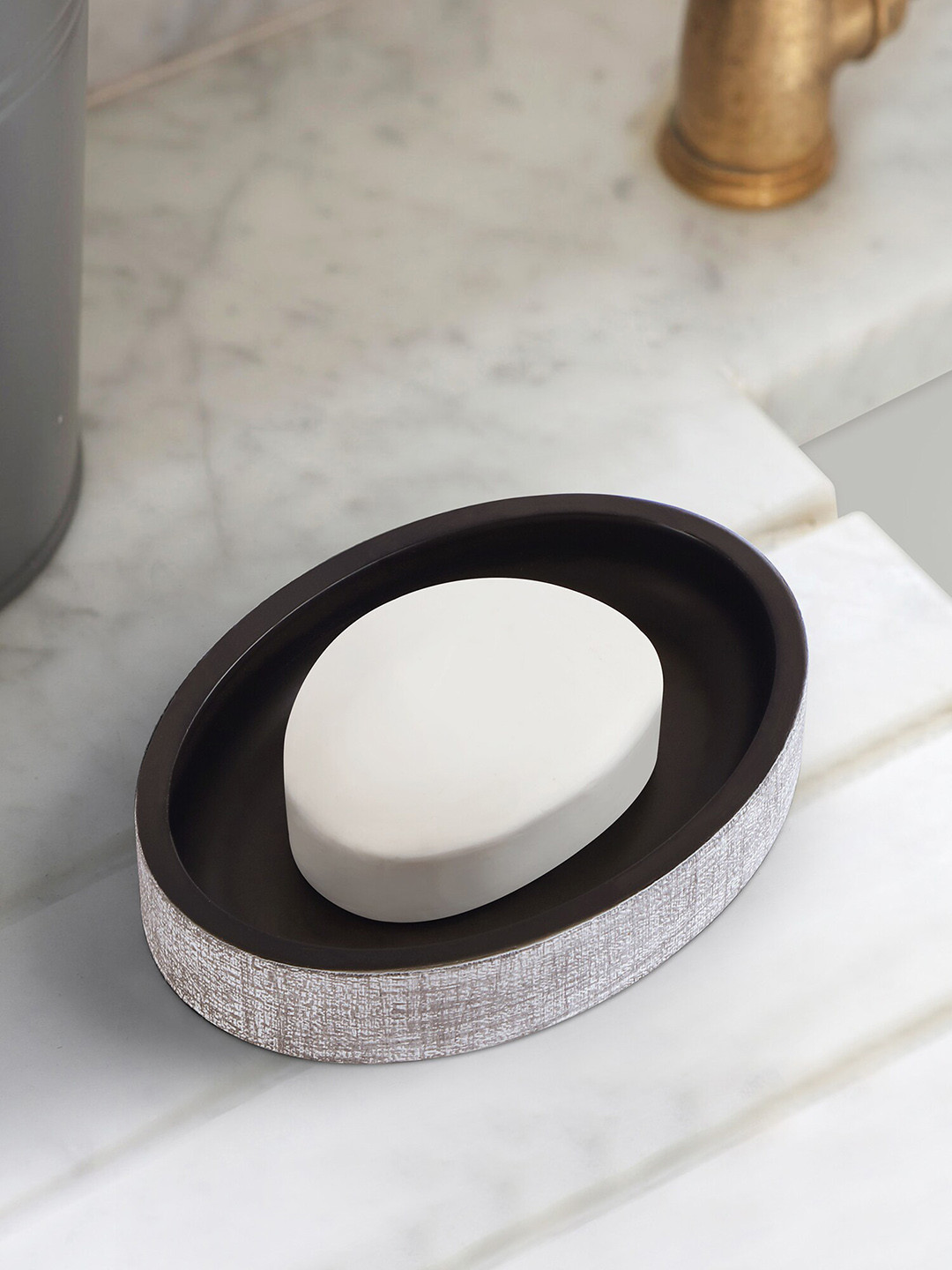 OBSESSIONS Taupe & White Textured Soap Dish