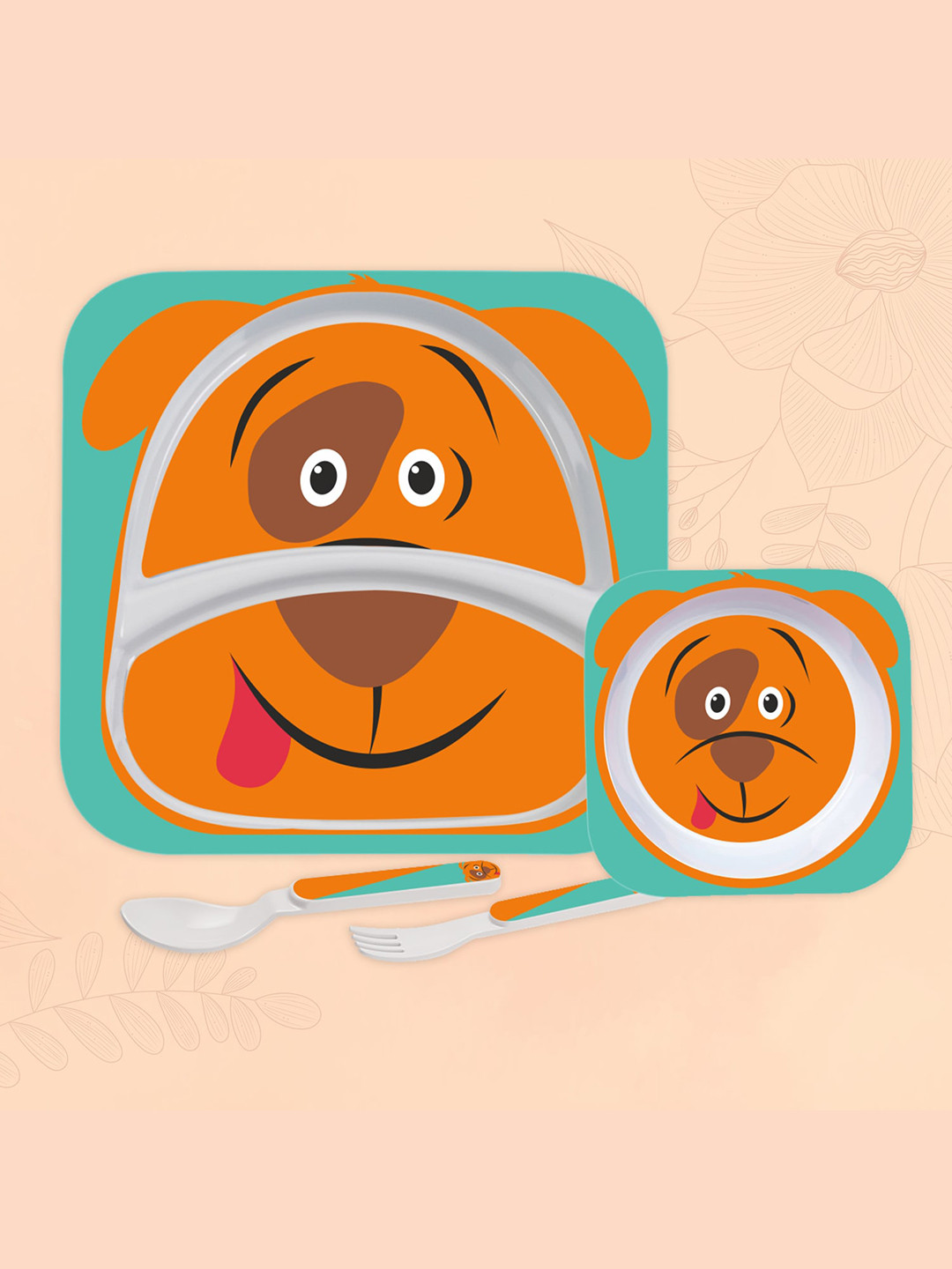 Cello Orange & Green 4 Pieces Printed Melamine Matte Dinner Set