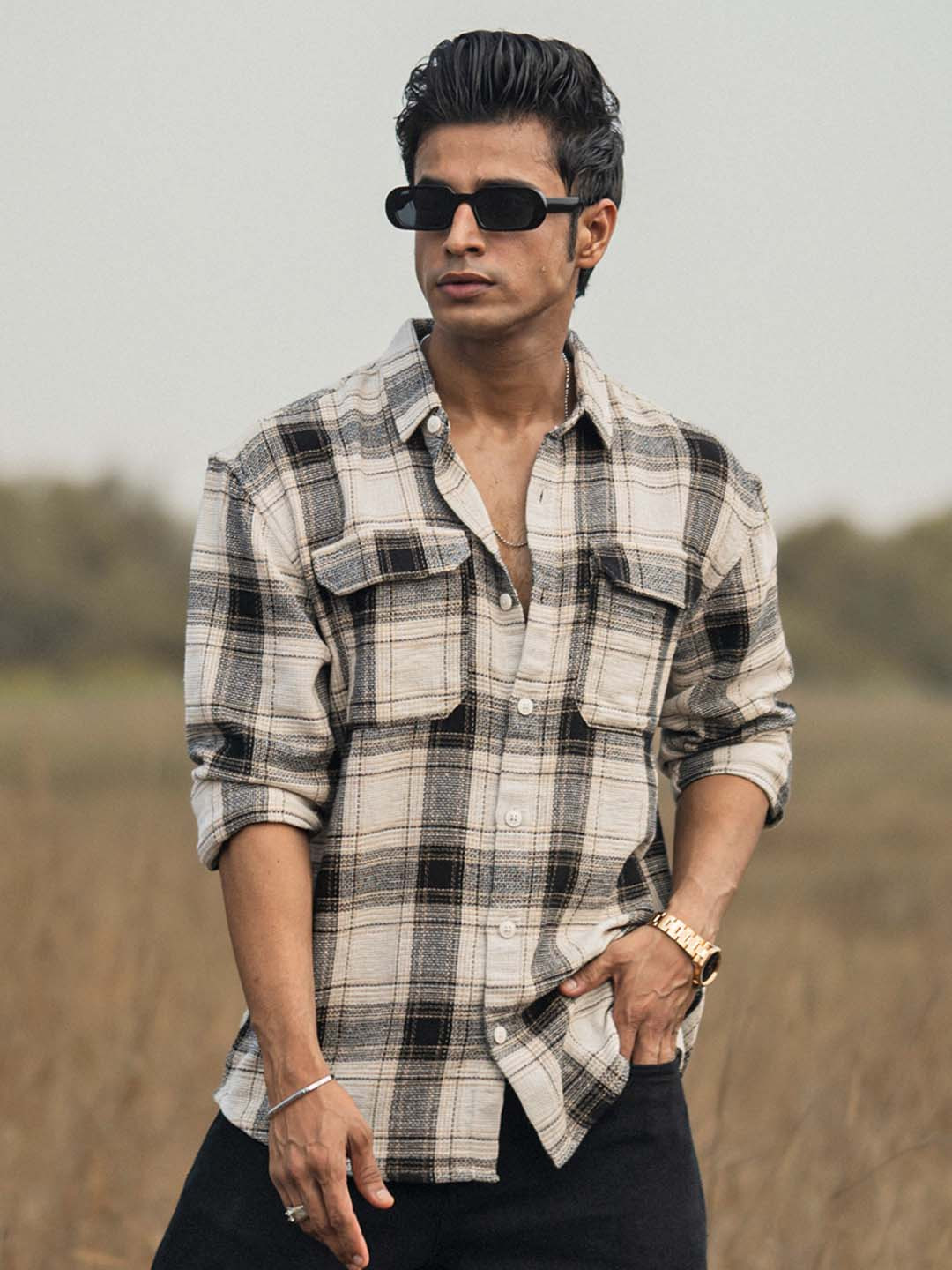 Powerlook Tartan Checked Oversized Casual Shirt