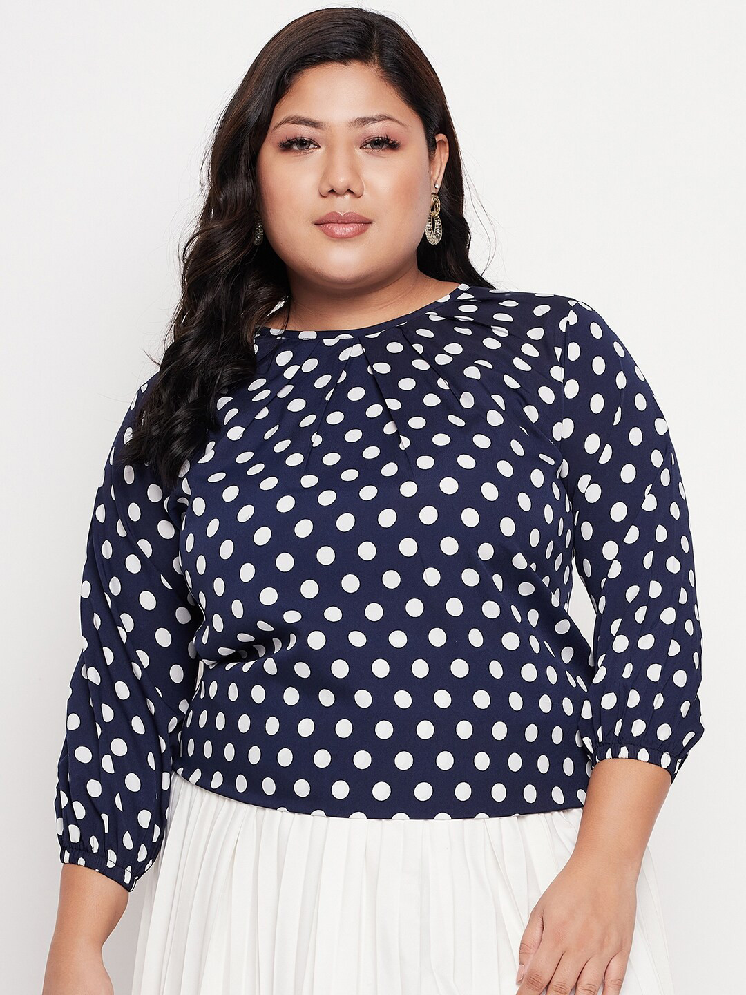 NABIA Plus Size Polka Dot Print Crepe Top