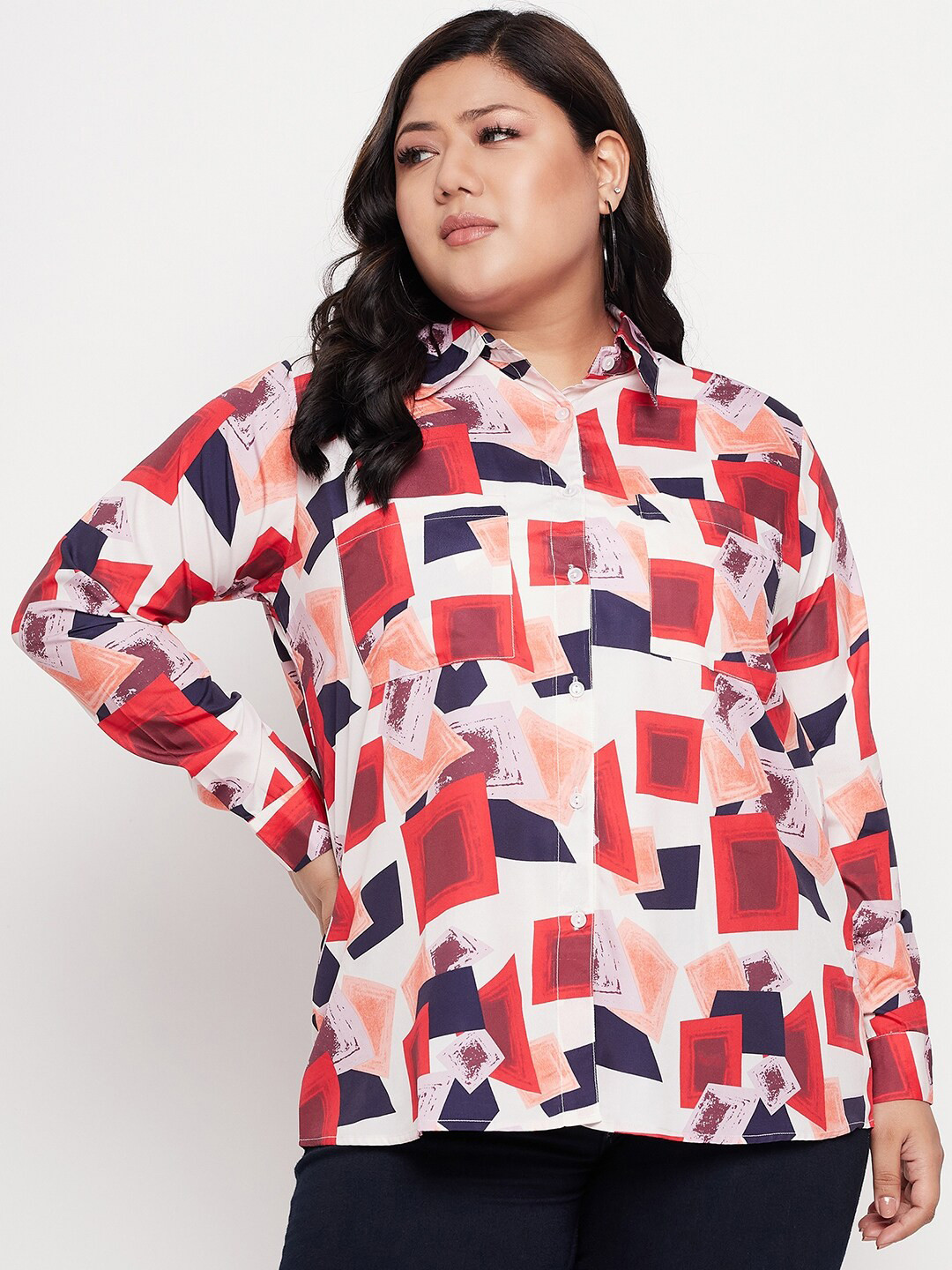 NABIA Plus Size Geometric Print Shirt Style Top