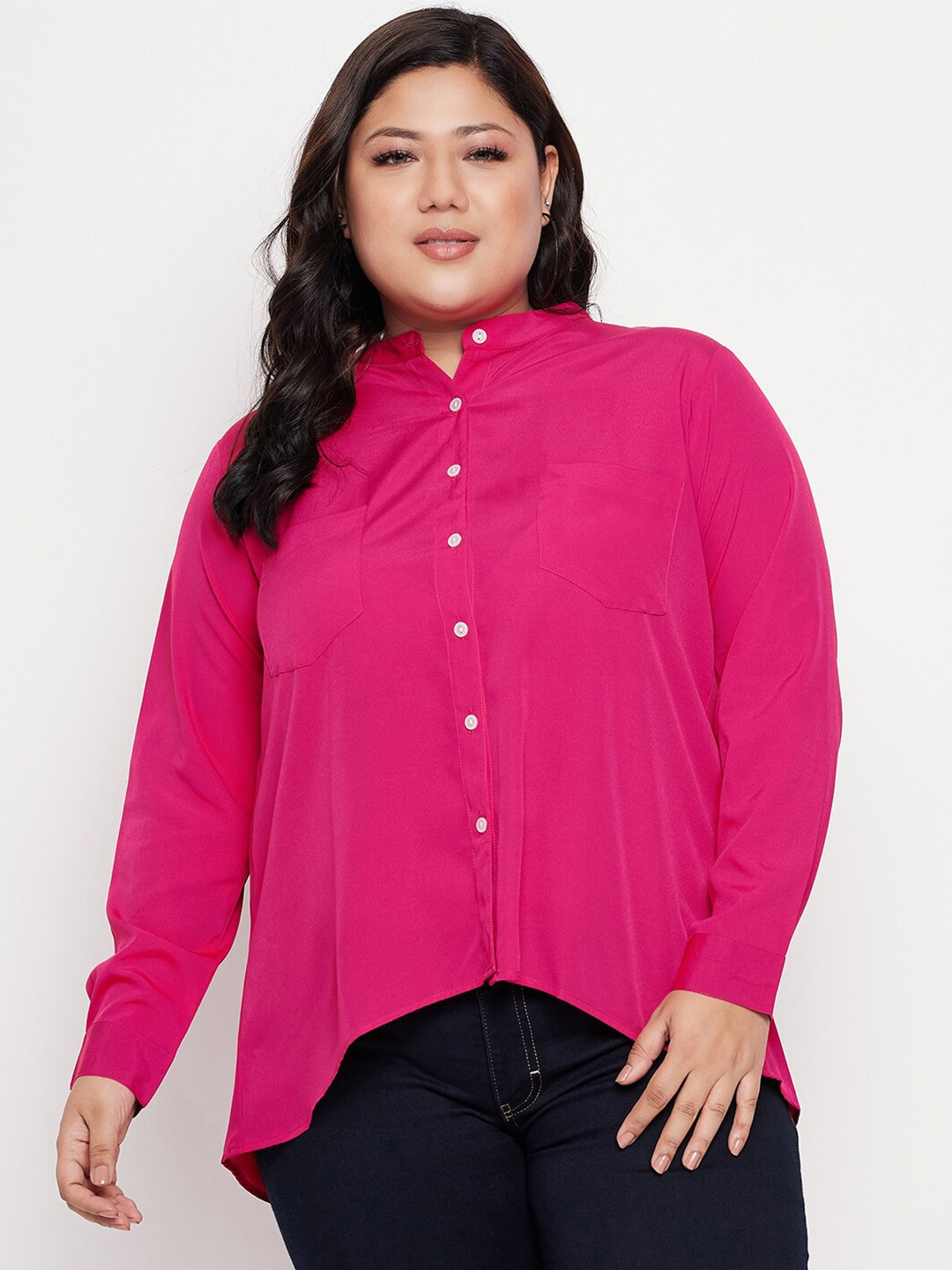 NABIA Plus Size Mandarin Collar Shirt Style Top