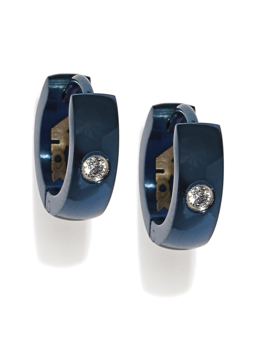 Yellow Chimes Blue Contemporary Stainless Steel Hoop Earrings