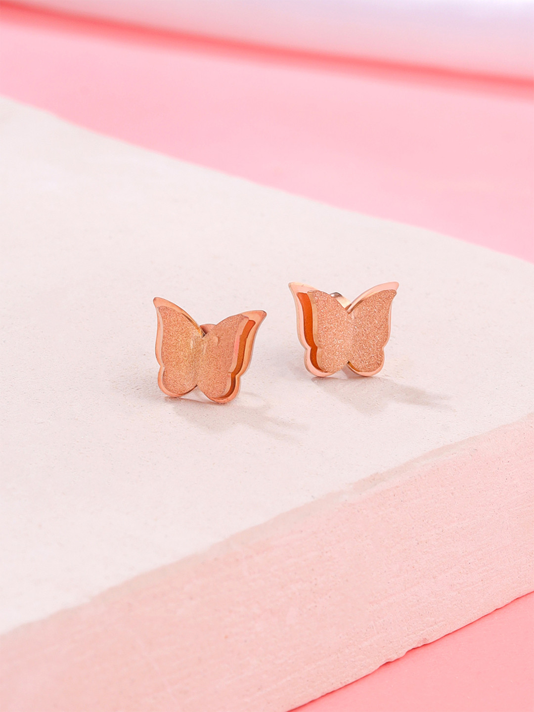 Yellow Chimes Rose Gold Classic Stainless Steel Stainless Steel Butterfly-Shaped Studs