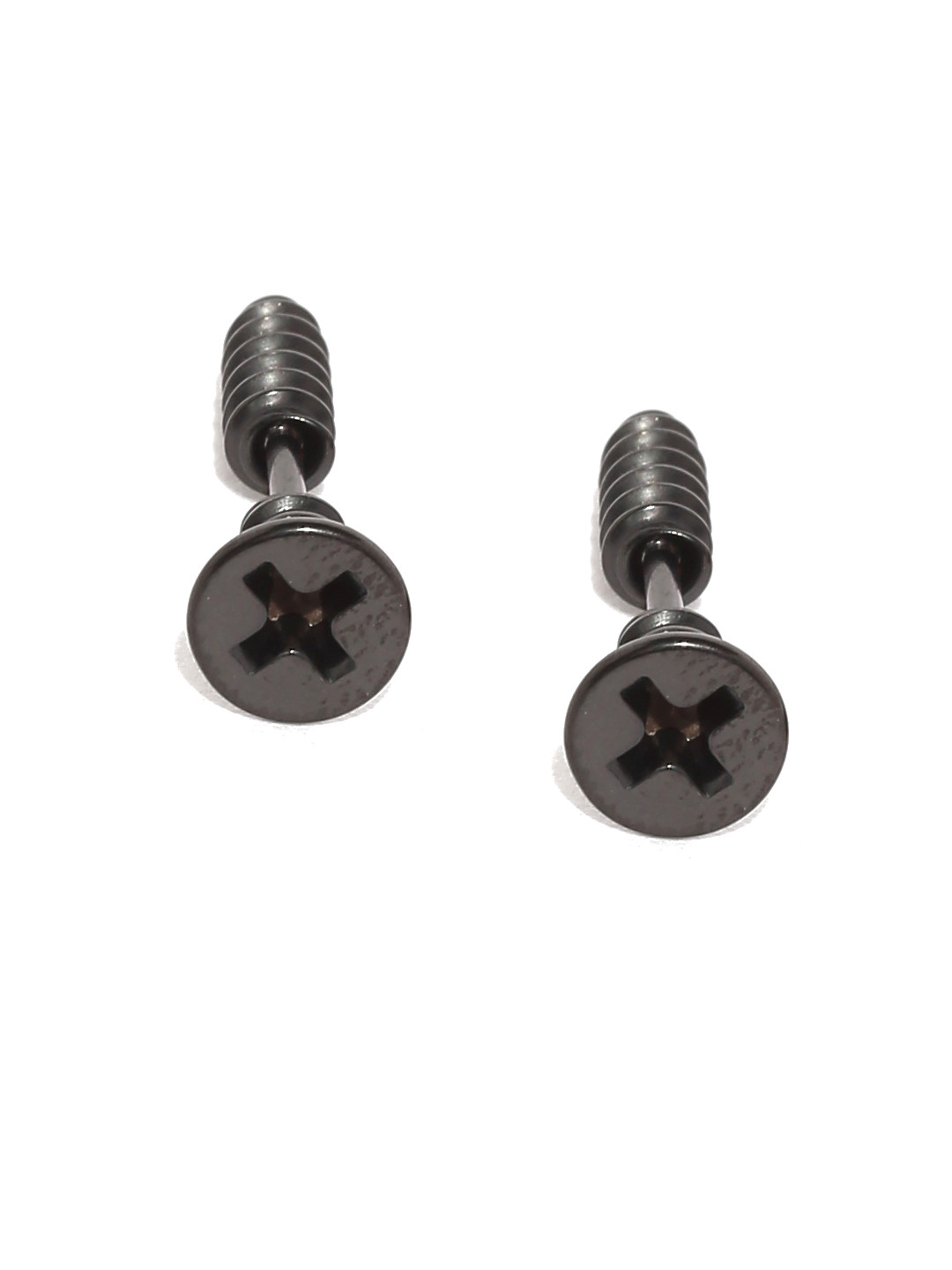 Yellow Chimes  Screw Craft 316L Stainless Steel Black Stud Earrings