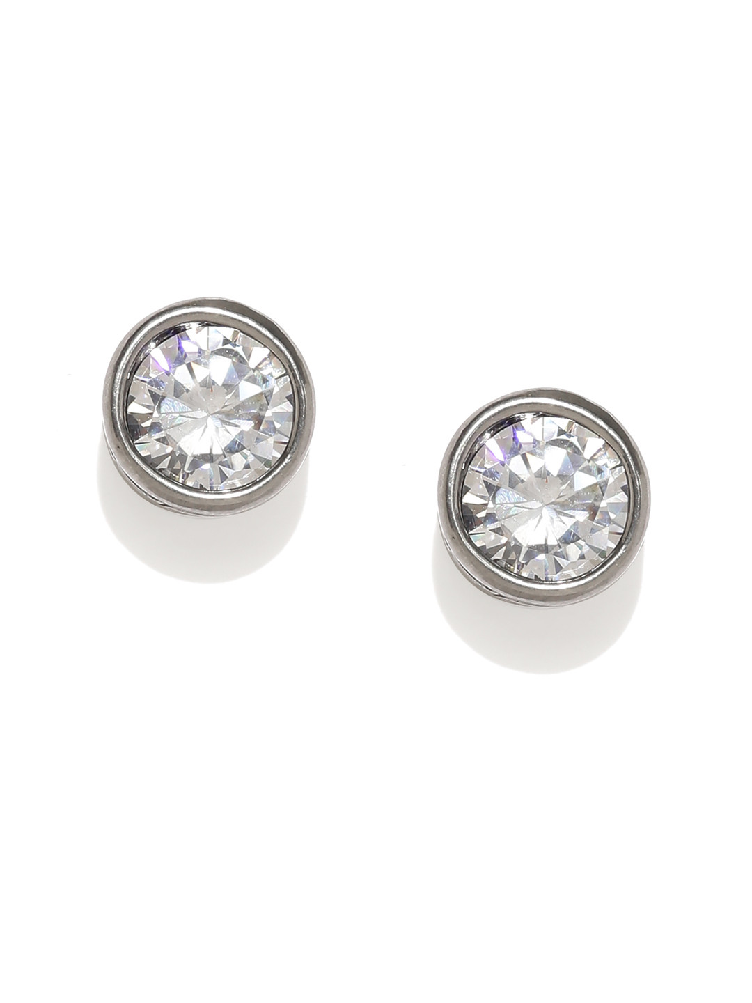 Yellow Chimes Woman Silver-Toned Stainless Steel Circular Studs Earring