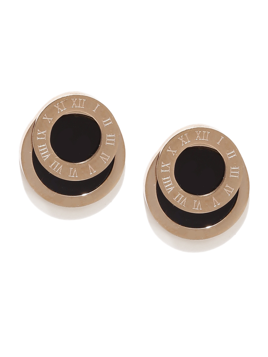 Yellow Chimes Copper-Toned & Black Stainless Steel Circular Studs