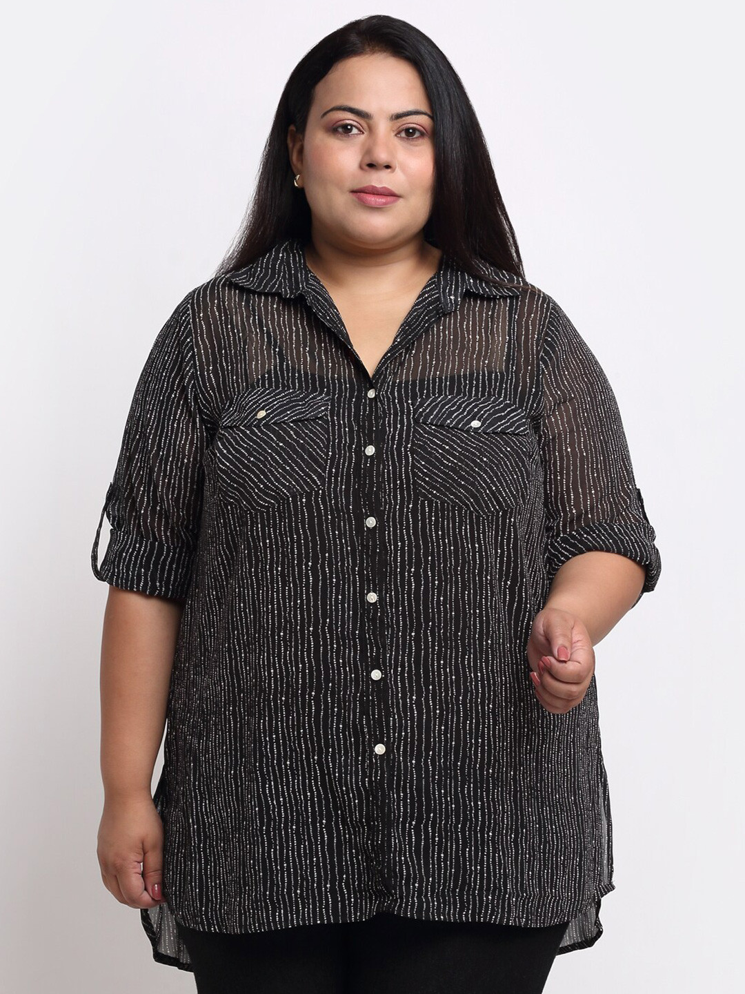 sindrellastorie Print Mandarin Collar Georgette Top