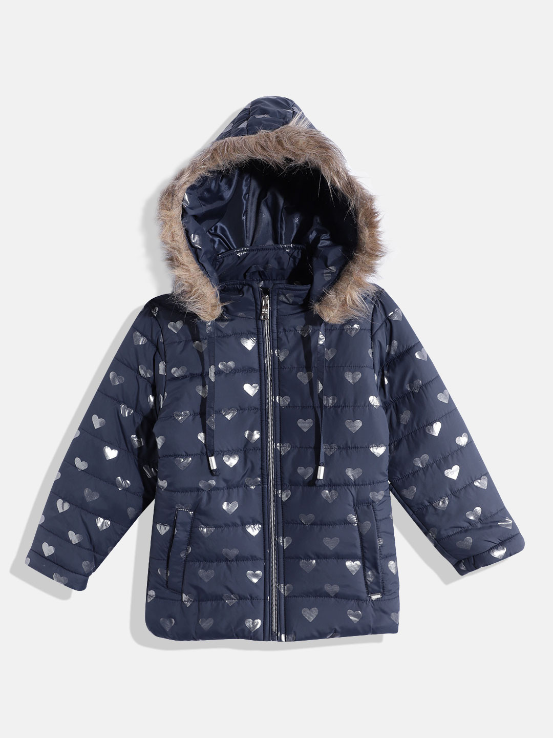 Okane Girls Heart Print Parka Jacket
