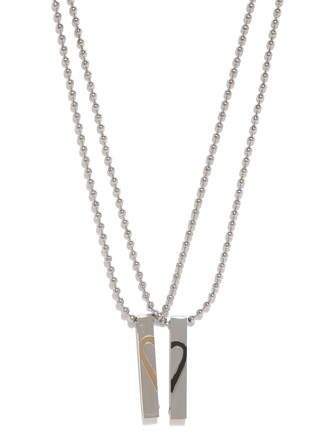 Yellow Chimes Set of 2 Silver Plated Real Love Engraved Heart Formation Couple Pendant