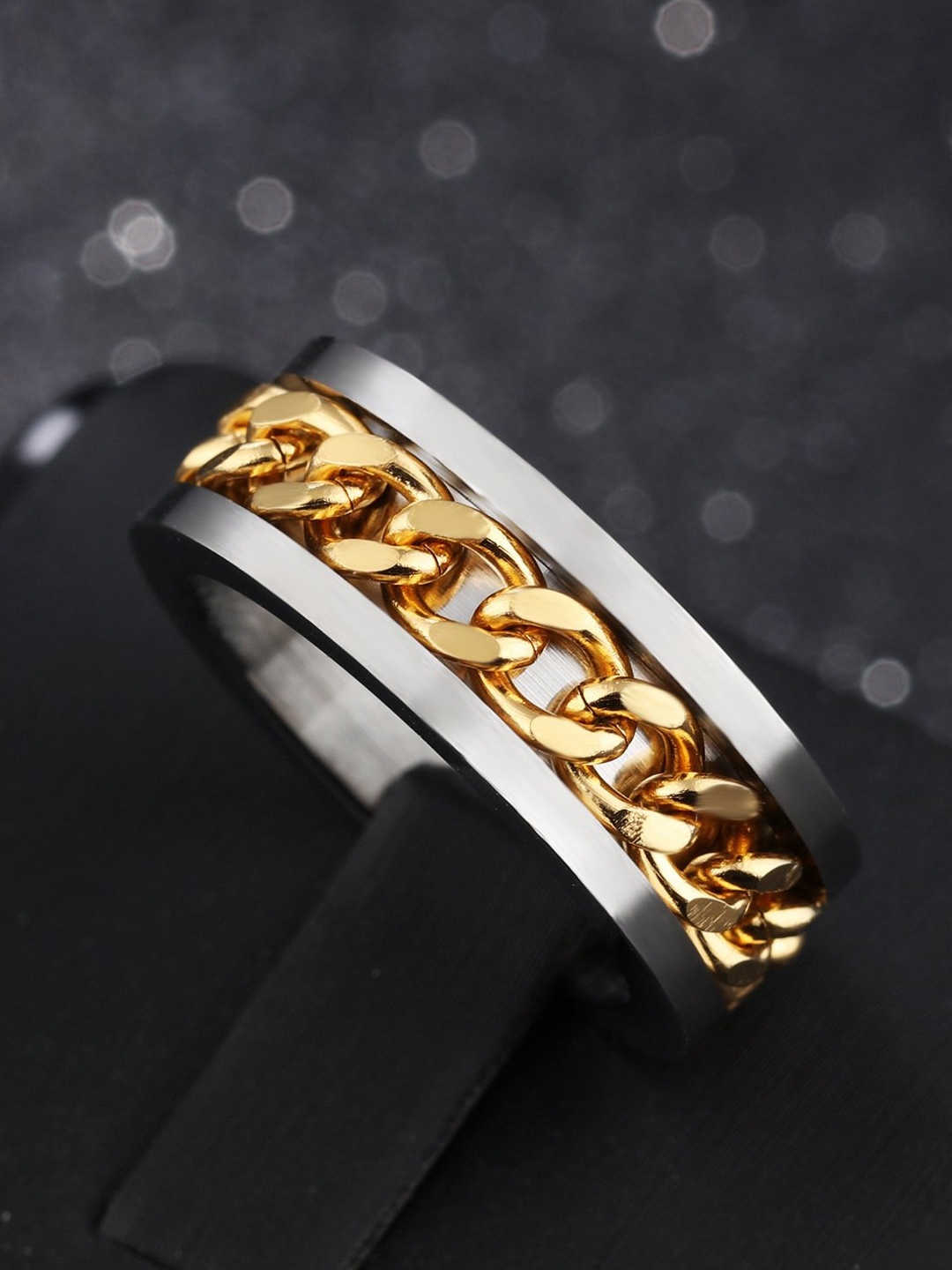 Yellow Chimes Golden Chain Stainless Steel Silver Ring