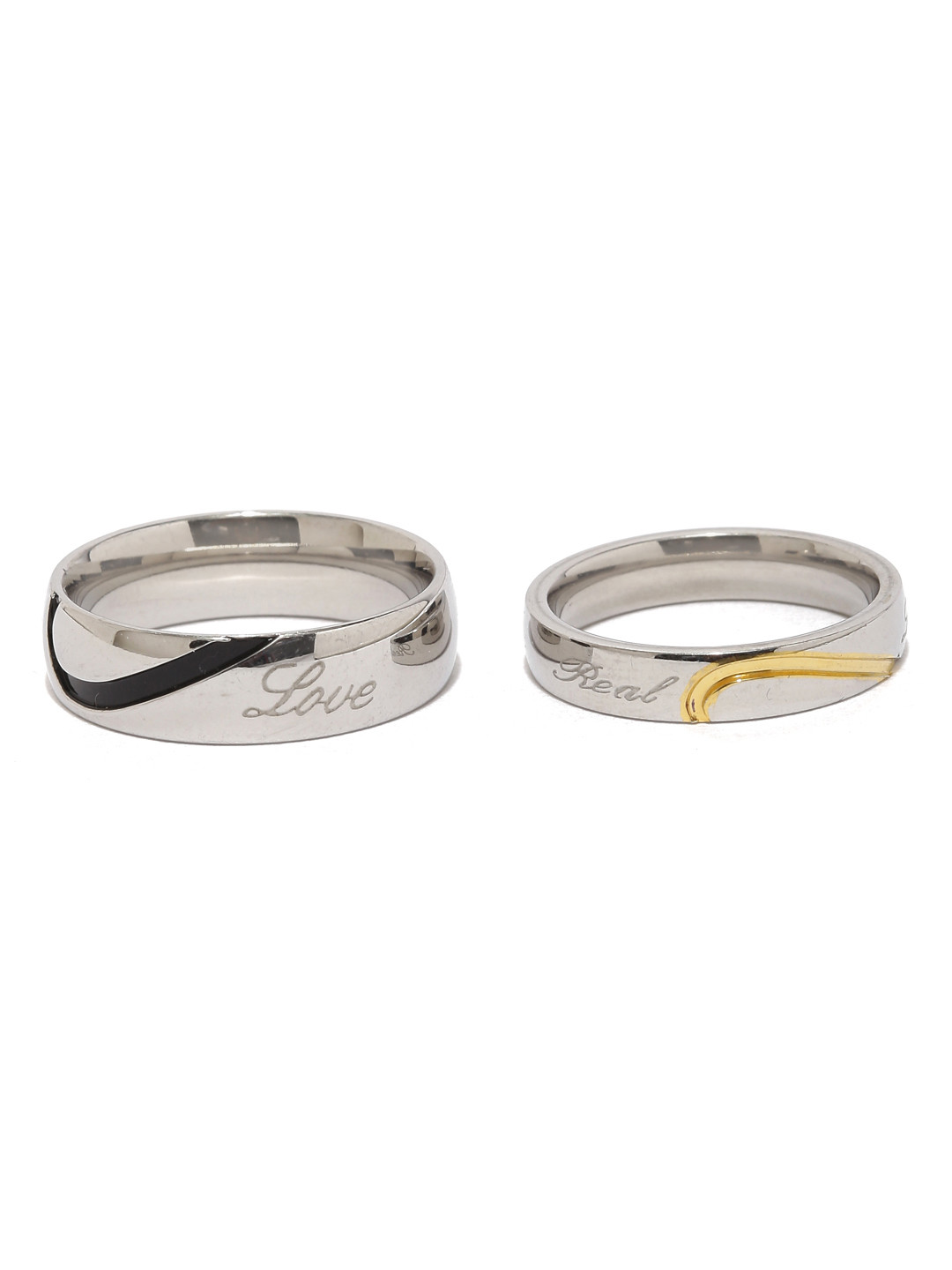Yellow Chimes Unisex Set Of 2 Silver-Toned Engraved Couple Rings