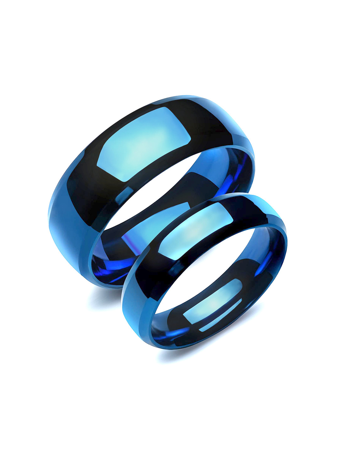 Yellow Chimes Set of 2 Blue Stainless Steel Couple Band Rings