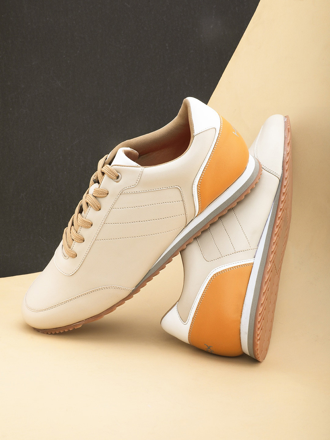 HRX by Hrithik Roshan Men Beige & Yellow Lightweight Retro Jogger Sneakers