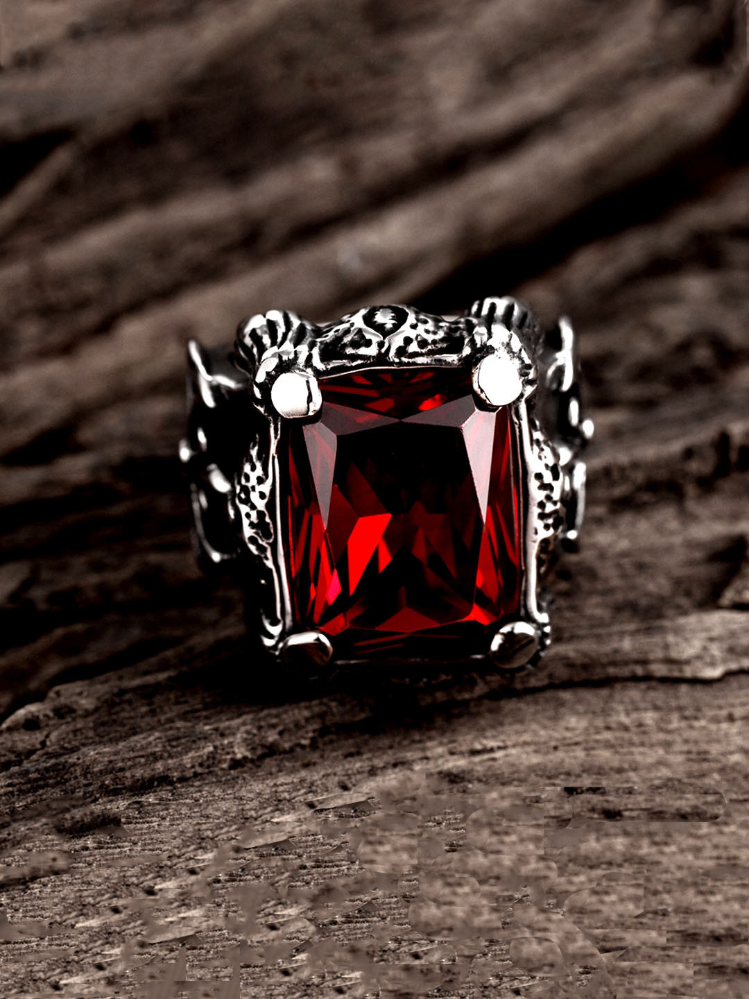 Yellow Chimes Gunmetal-Toned & Red 316L Stainless Steel Ring