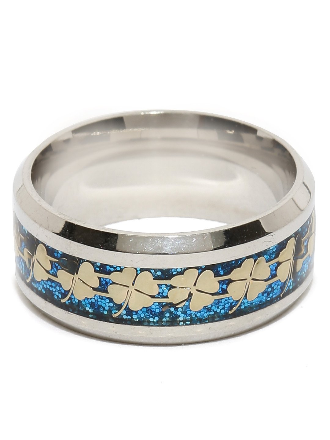 Yellow Chimes Blue Silver Plated Floral Carbon Fibre Titanium Steel Never Fading Blue Ring