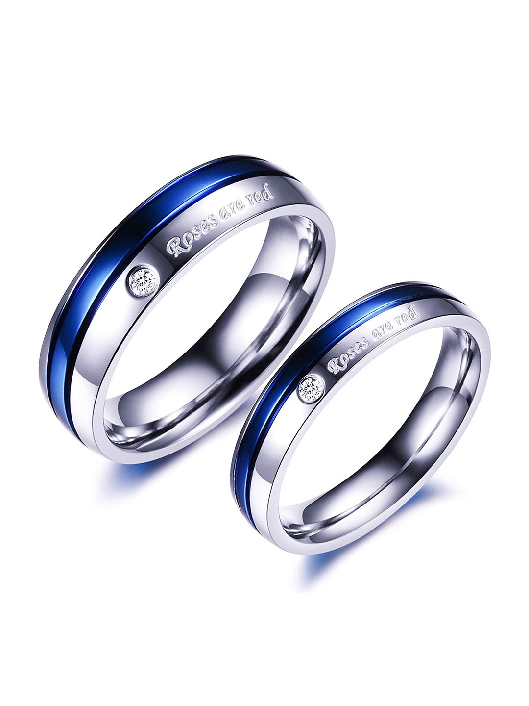 Yellow Chimes Platinum-Plated Crystal Topped 316L Stainless Steel Proposal Couple Rings